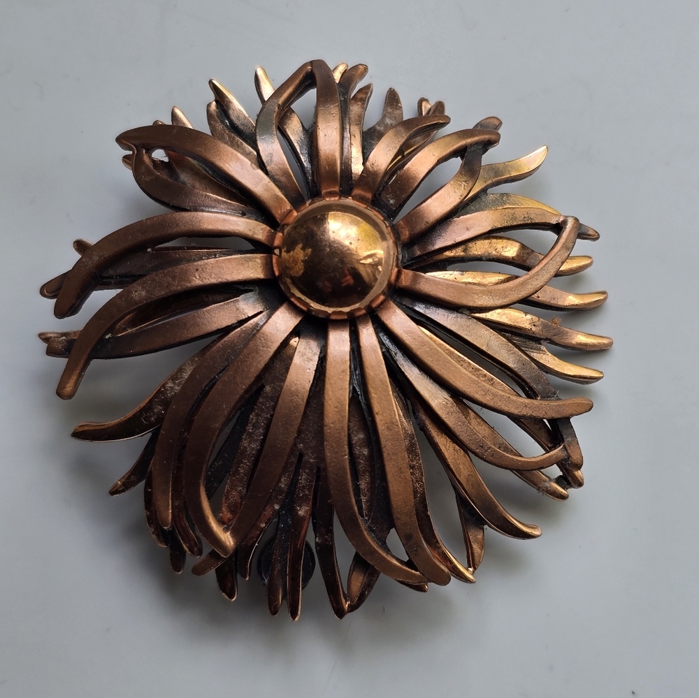 Vintage Bronze Renoir Flower Brooch - Unique